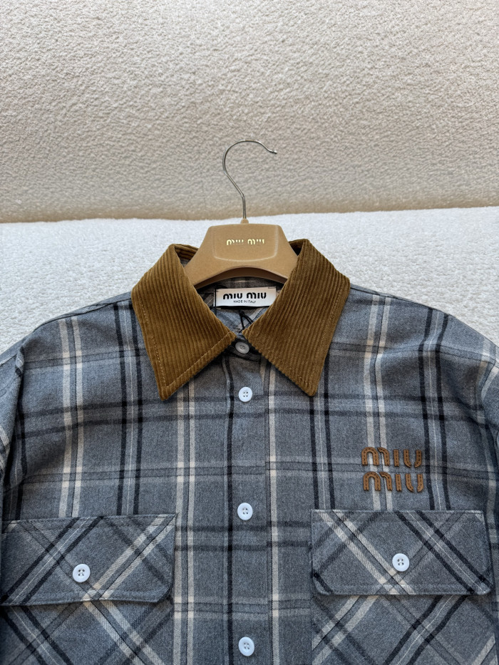 MiuMiu Slate Gray Checked Flannel Shirt and Miniskirt #333609