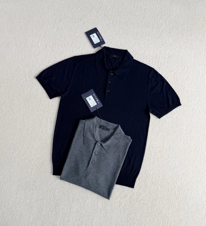 Prada Triangle Logo Cashmere Silk Polo Shirt #386013