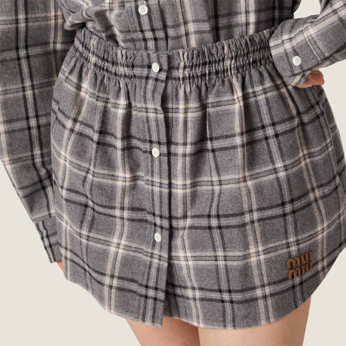 MiuMiu Slate Gray Checked Flannel Shirt and Miniskirt #333609