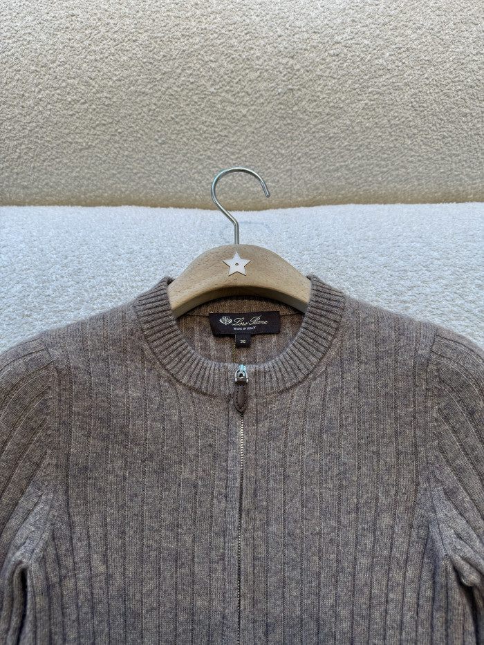 Loro Piana Coste Bomber Jumper Baby Cashmere Licorice Root Melange Jumpers #385993
