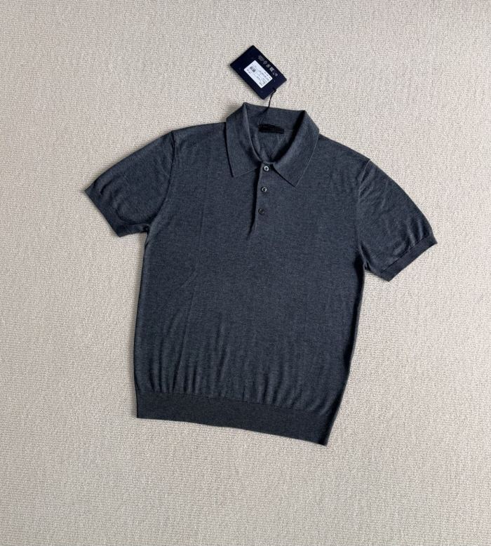 Prada Triangle Logo Cashmere Silk Polo Shirt #386013