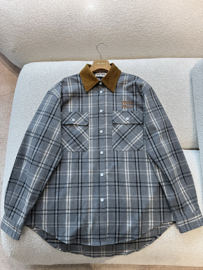 MiuMiu Slate Gray Checked Flannel Shirt and Miniskirt #333609