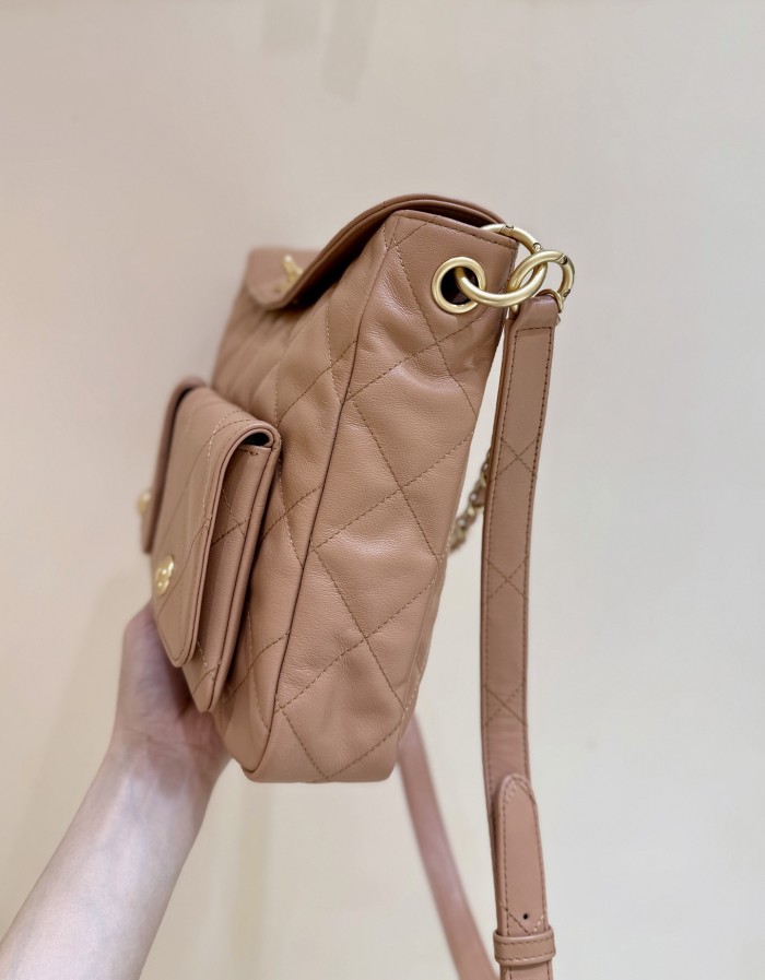 Chanel Tote Grained Calfskin Gold-tone Metal Brown #386029