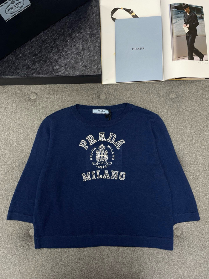 PRADA Navy Cashmere Intarsia Sweater #386050