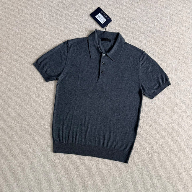 Prada Triangle Logo Cashmere Silk Polo Shirt #386013