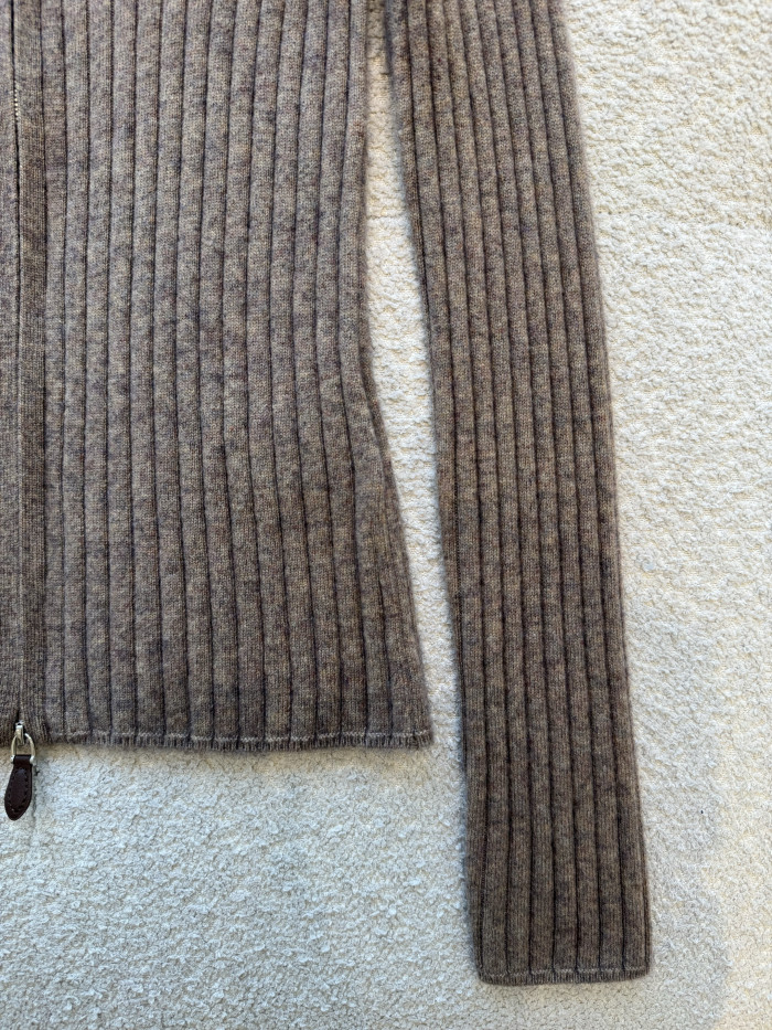 Loro Piana Coste Bomber Jumper Baby Cashmere Licorice Root Melange Jumpers #385993