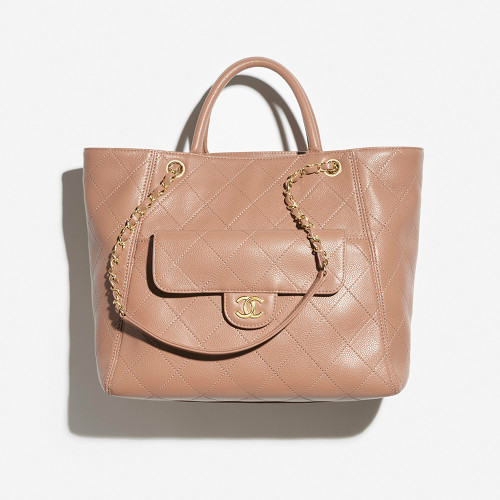 Chanel Tote Grained Calfskin Gold-tone Metal Brown #386029