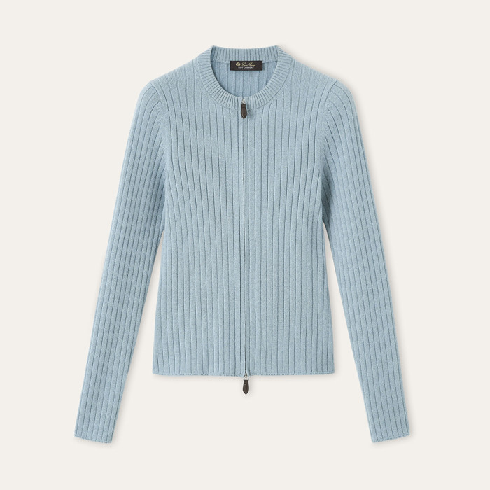 Loro Piana Coste Bomber Jumper Baby Cashmere Licorice Root Melange Jumpers #385993
