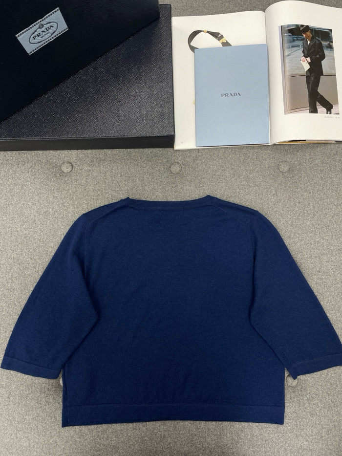 PRADA Navy Cashmere Intarsia Sweater #386050