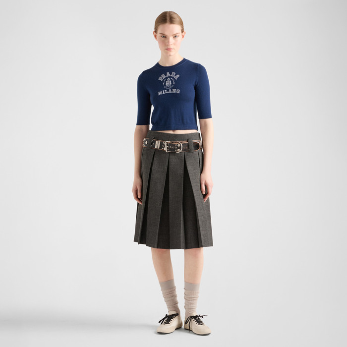 PRADA Navy Cashmere Intarsia Sweater #386050