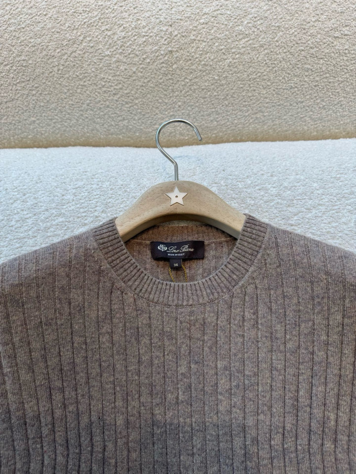 Loro Piana Coste Crewneck Baby Cashmere Licorice Root Melange Jumpers #385989
