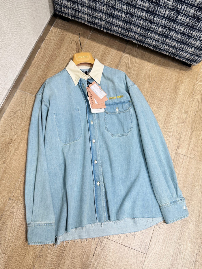 MiuMiu Light Blue Denim Gabardine Lapel Jacket #385987
