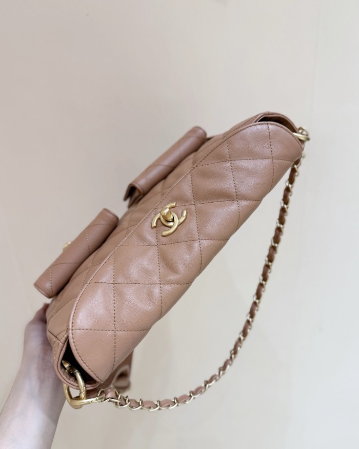Chanel Tote Grained Calfskin Gold-tone Metal Brown #386029