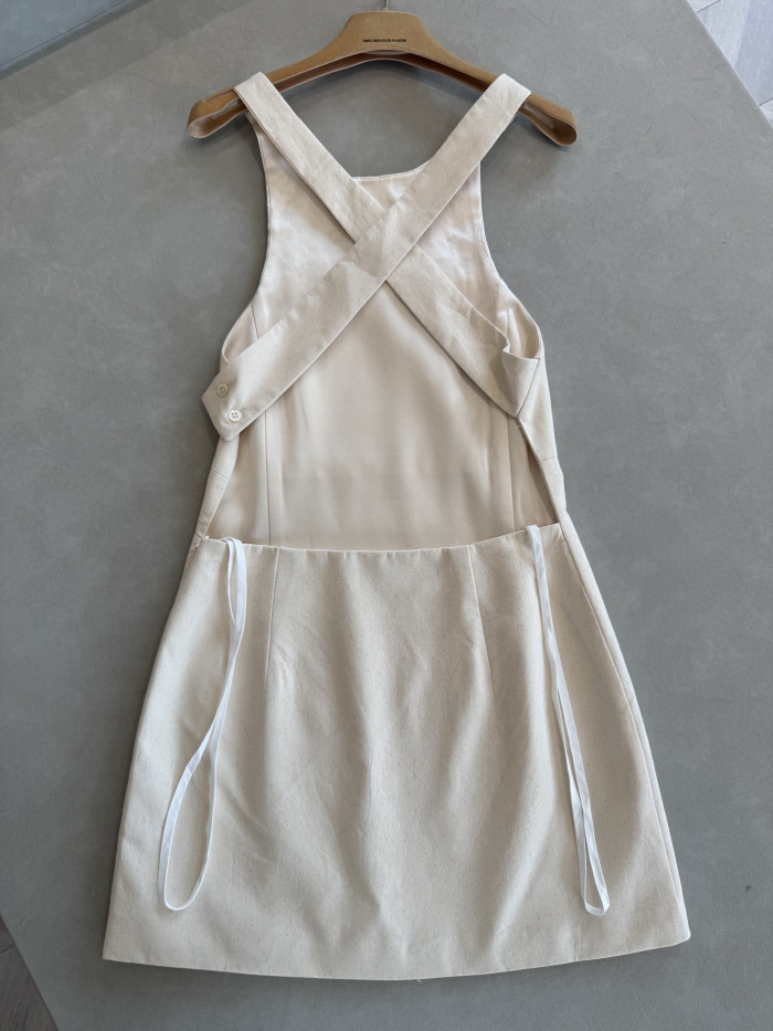 MiuMiu Ecru Embellished Canvas Apron Dress #383711