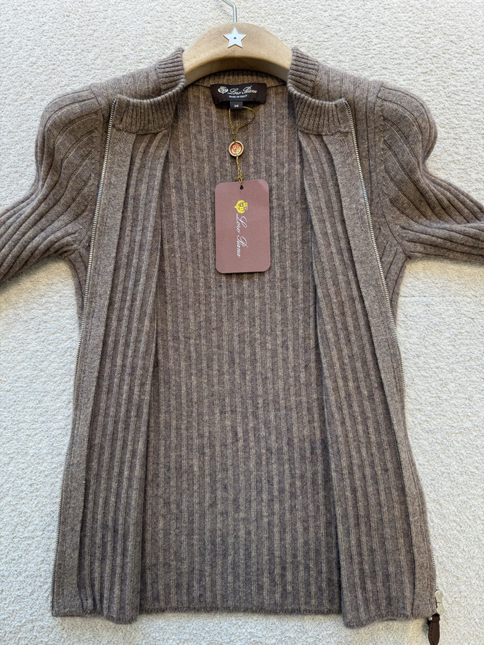 Loro Piana Coste Bomber Jumper Baby Cashmere Licorice Root Melange Jumpers #385993