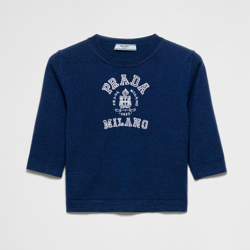 PRADA Navy Cashmere Intarsia Sweater #386050