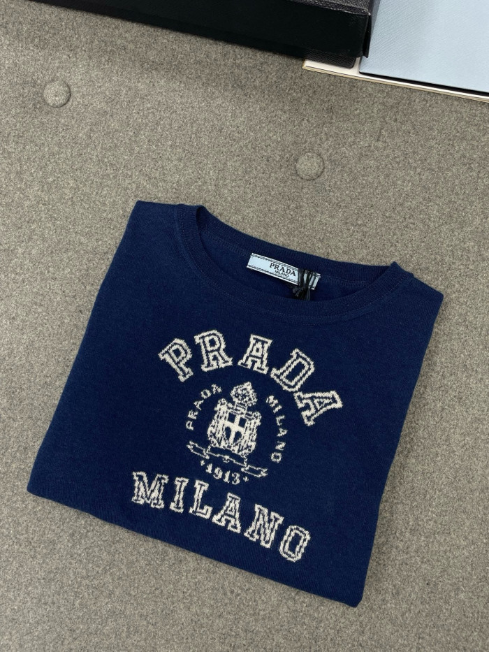PRADA Navy Cashmere Intarsia Sweater #386050