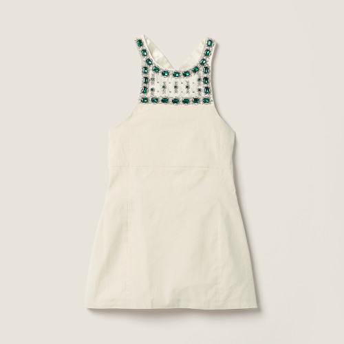 MiuMiu Ecru Embellished Canvas Apron Dress #383711