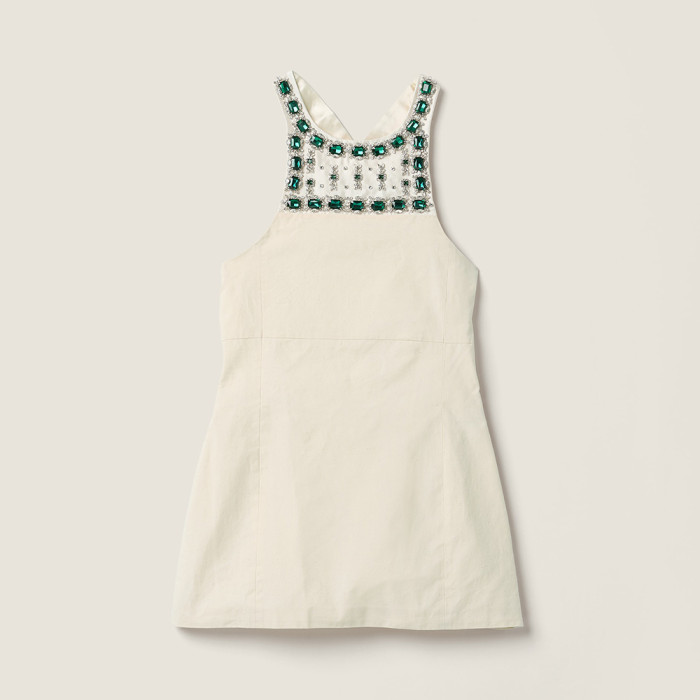 MiuMiu Ecru Embellished Canvas Apron Dress #383711