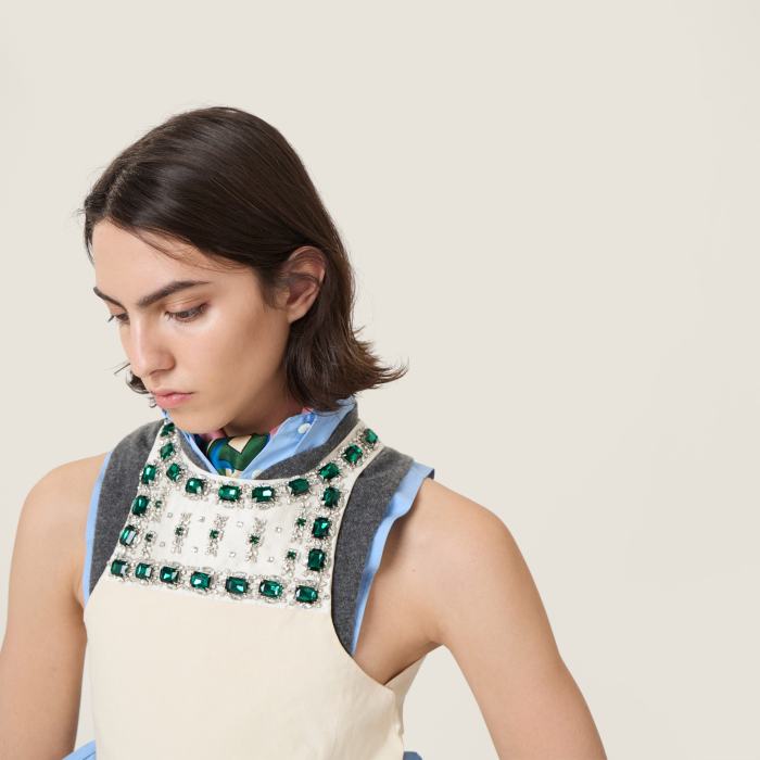 MiuMiu Ecru Embellished Canvas Apron Dress #383711