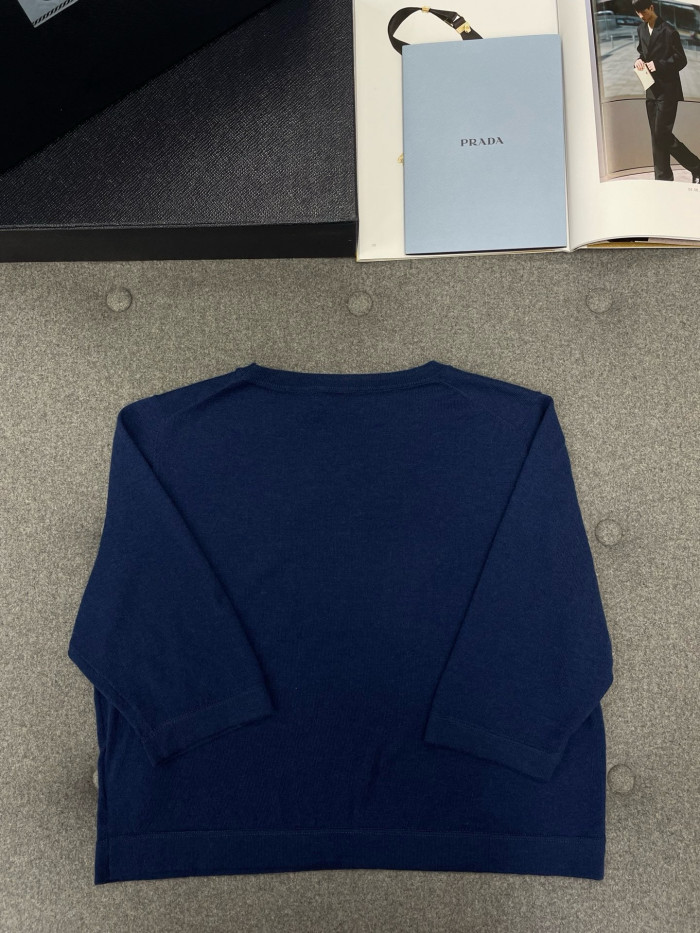 PRADA Navy Cashmere Intarsia Sweater #386050