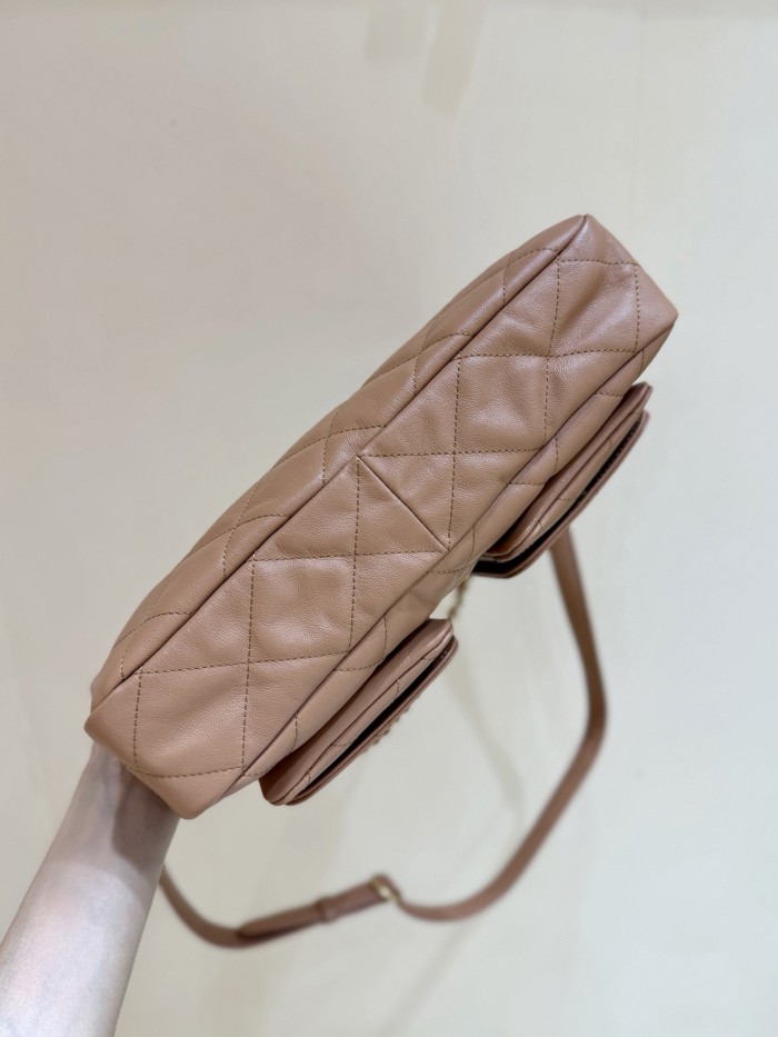 Chanel Tote Grained Calfskin Gold-tone Metal Brown #386029