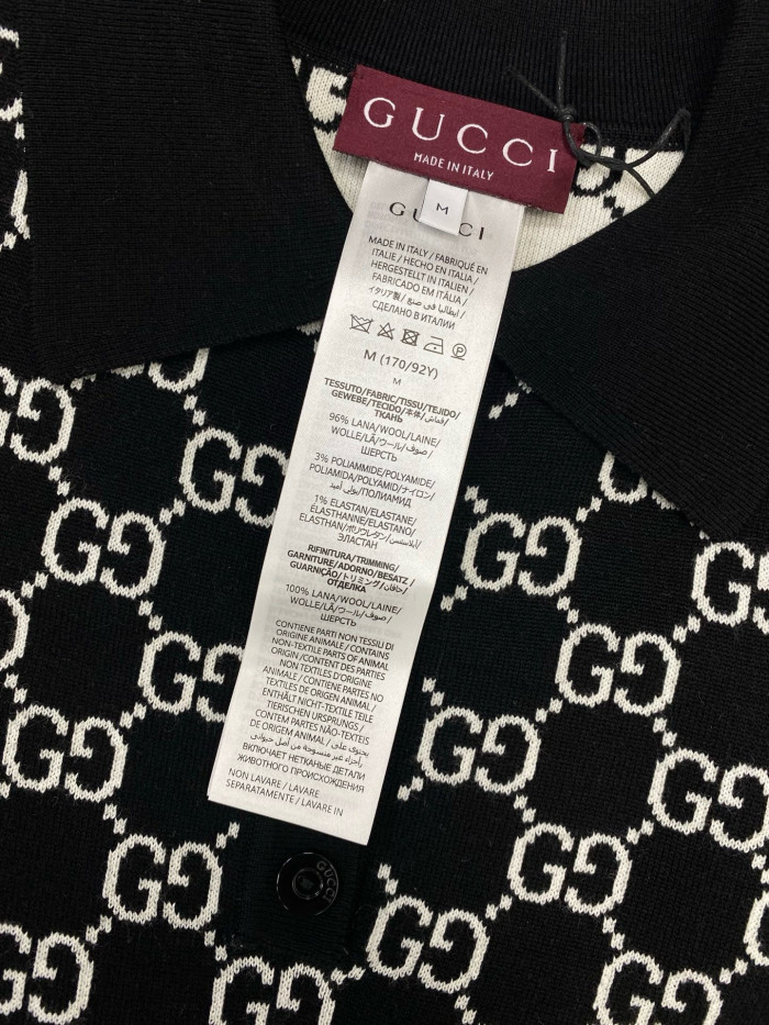 GUCCI Reversible GG Wool Jacquard Polo Shirt in Black and White #386045