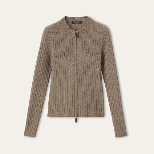 Loro Piana Coste Bomber Jumper Baby Cashmere Licorice Root Melange Jumpers #385993