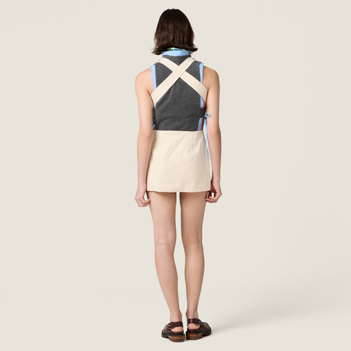 MiuMiu Ecru Embellished Canvas Apron Dress #383711