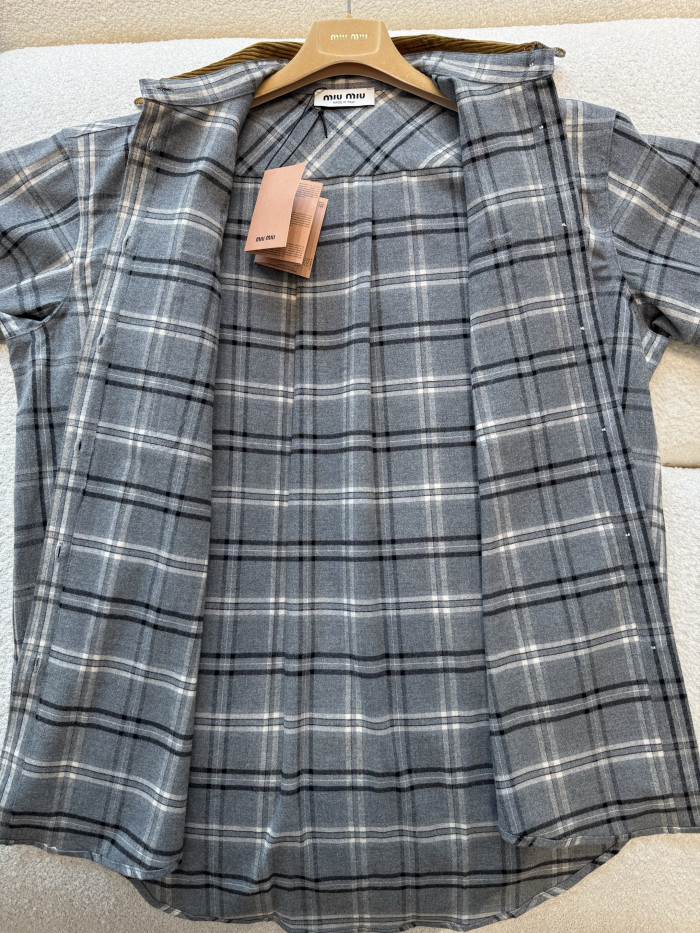 MiuMiu Slate Gray Checked Flannel Shirt and Miniskirt #333609