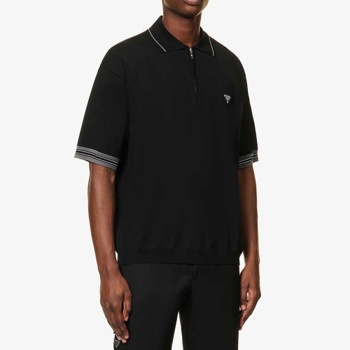 PRADA Logo-Embroidered Knitted Polo Shirt #379644