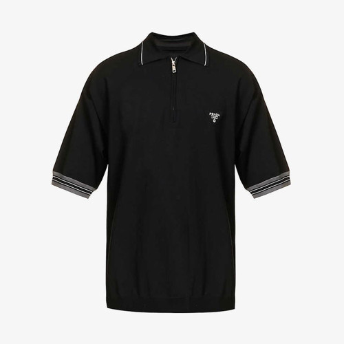PRADA Logo-Embroidered Knitted Polo Shirt #379644