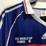 1998 France Home Long Sleeve Retro Soccer Jersey (长袖)(右胸带小字)