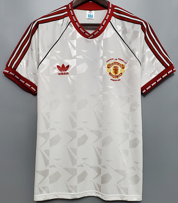 1991-1992 Man Utd Away White Retro Soccer Jersey