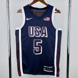 2024 Olympic Game USA EDWARDS # 5 Dark Blue Basketball Jersey