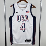 2024 Olympic Game USA CURRY # 4 White Basketball Jersey