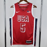 2024 Olympic Game USA EDWARDS # 5 Red Basketball Jersey