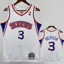 1996-97 76ERS IVERSON #3 White Retro Top Quality Hot Pressing NBA Jersey