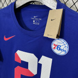 T192 76ERS EMBIID #21 Blue High Quality Casual T-Shirt
