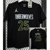 T181 Timberwolves ROSE #25 Black High Quality Casual T-Shirt