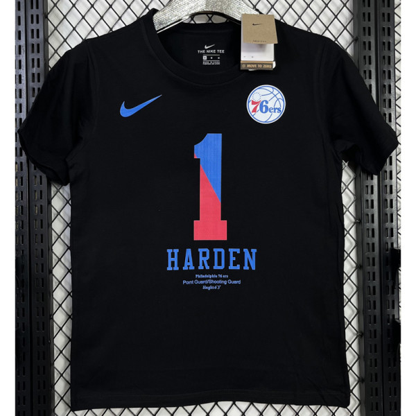 T139 76ERS HARDEN #1 Black High Quality Casual T-Shirt