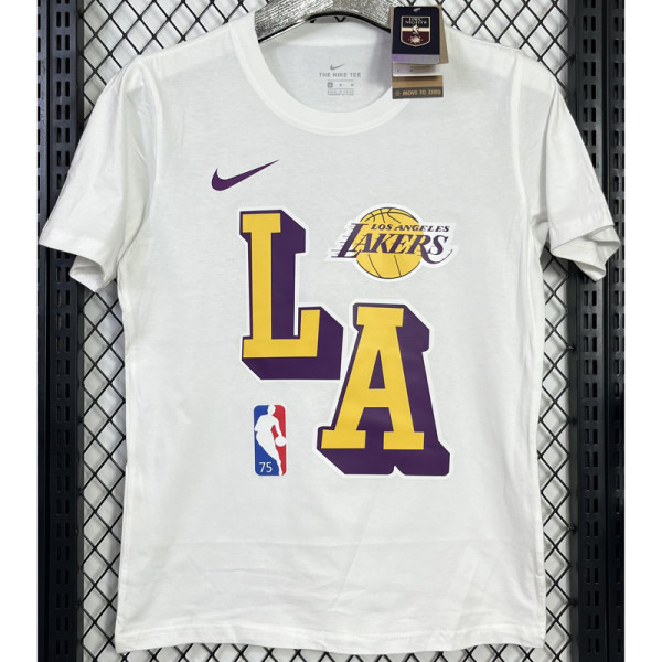 T133 Lakers White 75th Anniversary High Quality Casual T-Shirt