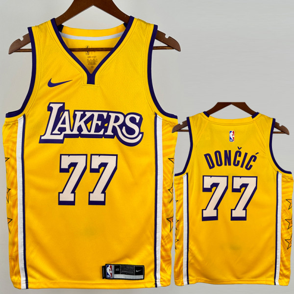 Lakers DONCIC #77 Yellow Top Quality Hot Pressing NBA Jersey(V领)