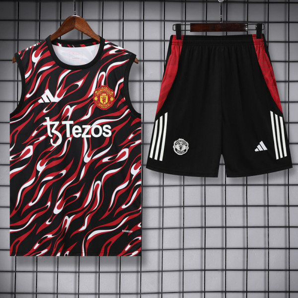 2025-26 Man Utd Black red Tank top and shorts suit