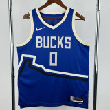 2024-25 BUCKS LILLARD #0 Blue City Edition Top Quality Hot Pressing NBA Jersey(V领)