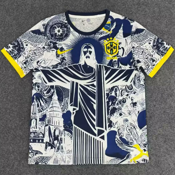 2025-26 Brazil Cyan Special Edition Training shirts (黄袖边)