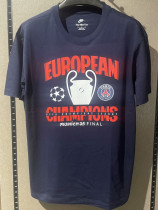 2025 PSG Royal blue Champions High Quality Casual T-Shirt 宝蓝圆领