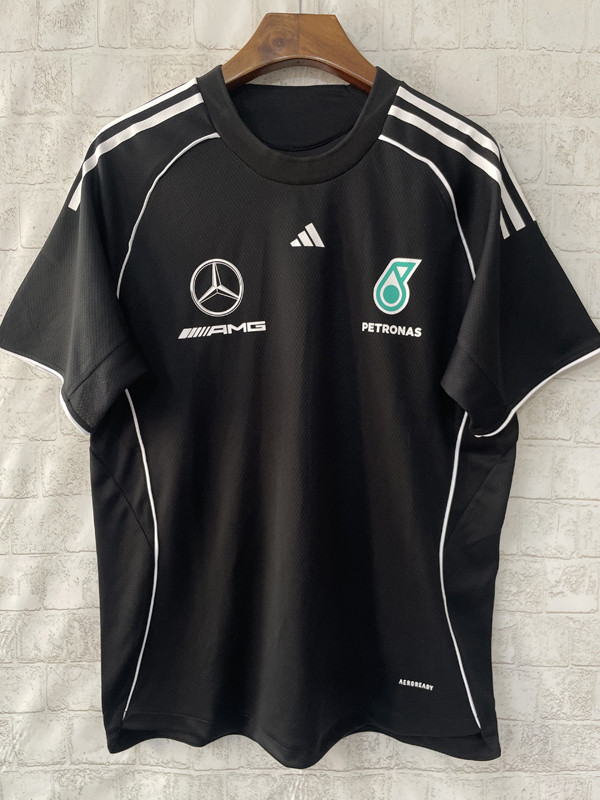 2025 F1 Mercedes Black T-Shirts Racing Suit(圆领)
