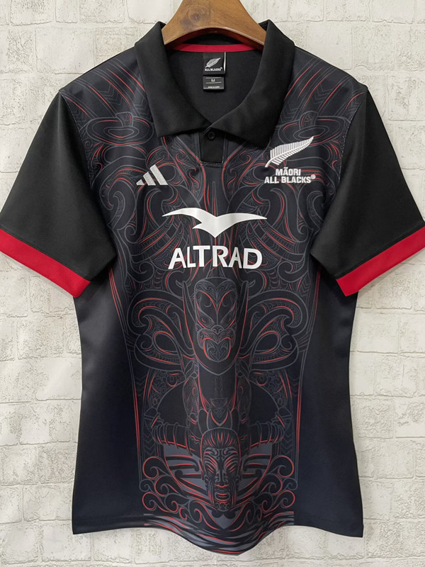 2025 New Zealand Black Home Polo Rugby Jersey (有领)