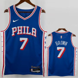 76ERS BROWN #7 Blue Top Quality Hot Pressing NBA Jersey (V领)